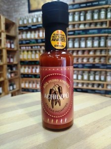 Botella de cristal de salsa picante Achilipú BBQ Pedro Ximénez de 125ml.